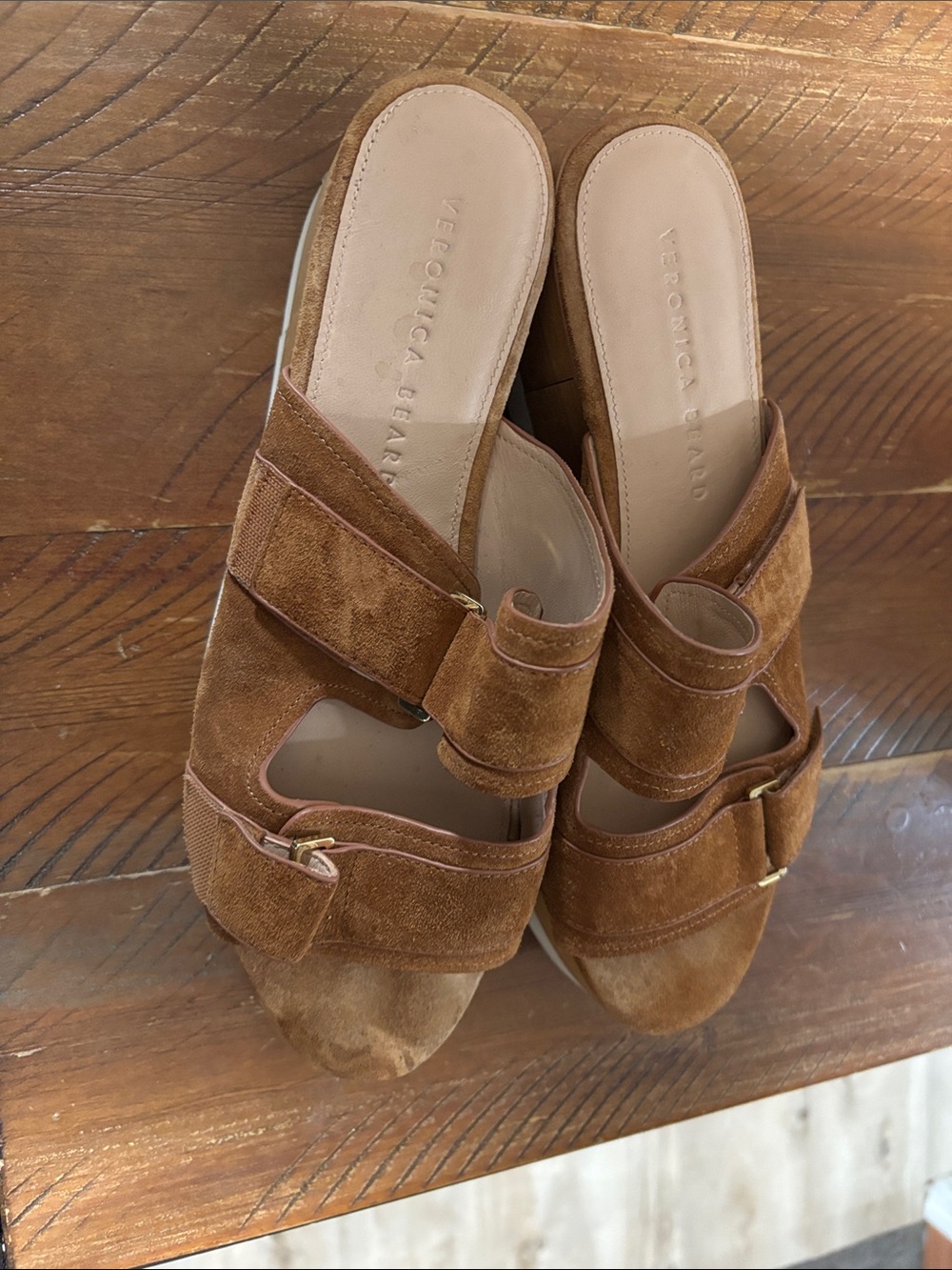 Veronica Beard Camel Suede Buckle Slide Mules 9